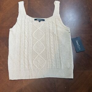 Cable‎ Knit Sweater Tank Top Crop Beige Natural Size Small